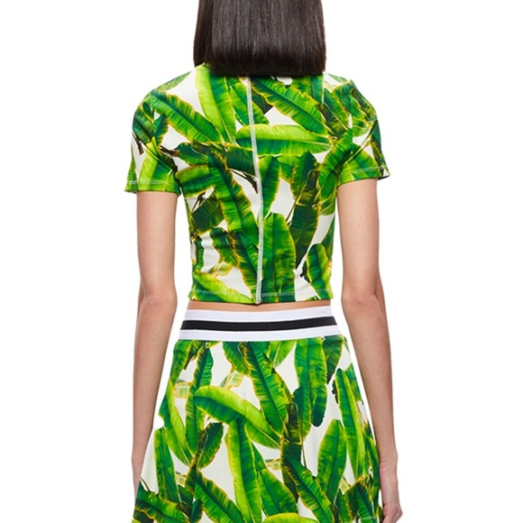 NWT alice + olivia Cindy Classic Cropped Crop T-Shirt Tee Shirt Sun Palm Green M - Picture 2 of 4